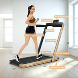 2-in-1 Electric Motorized Health and Fitness Folding Treadmill with Dual Display and Speaker-Yellow