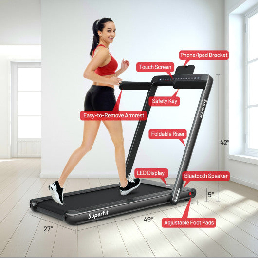 2-in-1 Electric Motorized Folding Treadmill with Dual Display-Black