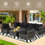 7 Pieces Patio Rattan Furniture Set Sectional Sofa Garden Cushion-Black