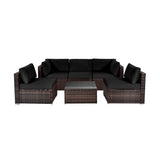 6 Pieces Patio Rattan Furniture Set with Cushions and Glass Coffee Table-Black