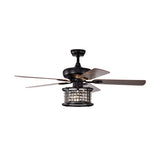 52 Inch 3-Speed Crystal Ceiling Fan Light with Remote Control-Black
