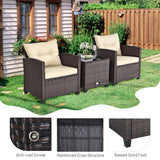 3 Pcs Patio Rattan Furniture Set Cushioned Conversation Set Coffee Table-Beige