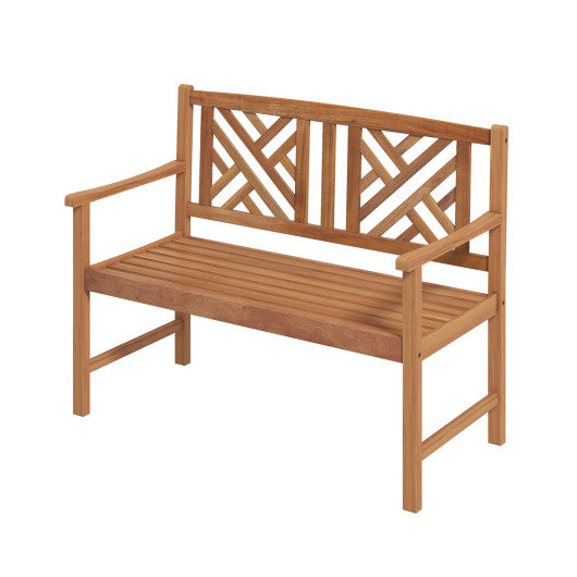 2-Person Wooden Outdoor Bench with Cozy Armrest and Backrest