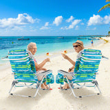 Foldable Backpack Beach Chair with Cup Holder and Storage Pockets Set of 2-Green