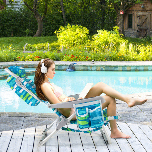 Foldable Backpack Beach Chair with Cup Holder and Storage Pockets Set of 2-Green