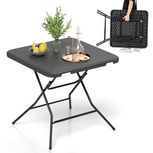 2.6FT Foldable Dining Table with Wood Grain HDPE Tabletop and Non-slip Foot Pads-Black