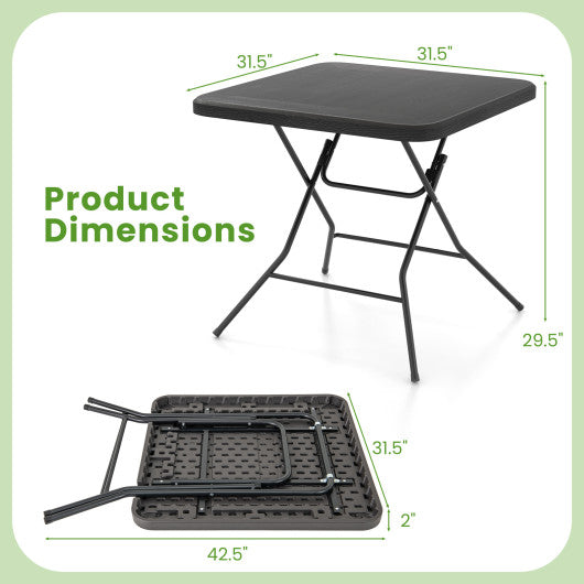 2.6FT Foldable Dining Table with Wood Grain HDPE Tabletop and Non-slip Foot Pads-Black