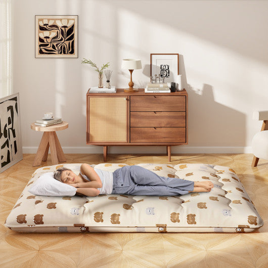 Foldable Futon Mattress with Washable Cover and Carry Bag for Camping-Queen Size