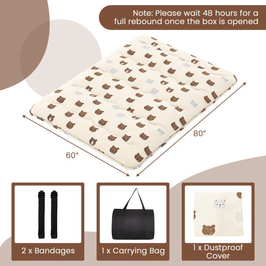 Foldable Futon Mattress with Washable Cover and Carry Bag for Camping-Queen Size