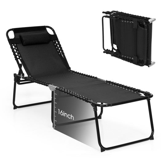 Foldable Recline Lounge Chair with Adjustable Backrest and Footrest-Black