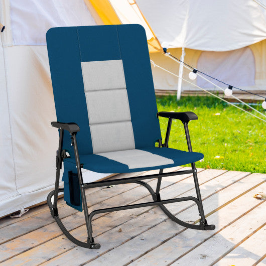 Foldable Rocking Padded Portable Camping Chair with Backrest and Armrest -Blue