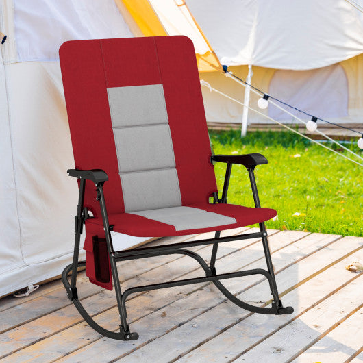 Foldable Rocking Padded Portable Camping Chair with Backrest and Armrest -Red