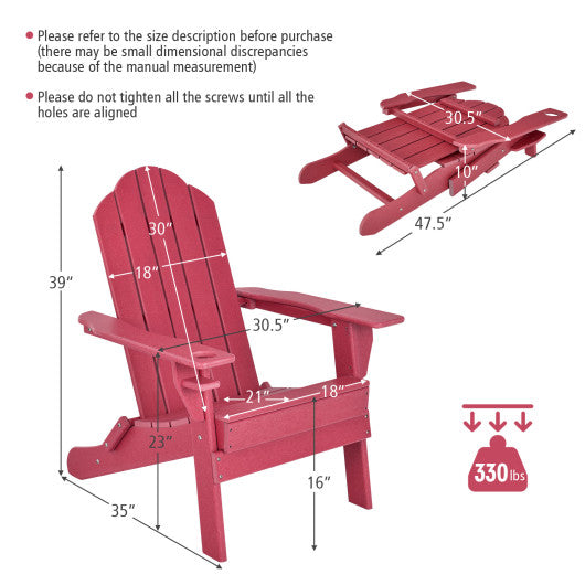 Foldable Weather Resistant Patio Chair with Built-in Cup Holder-Red