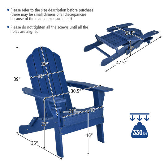 Foldable Weather Resistant Patio Chair with Built-in Cup Holder-Navy