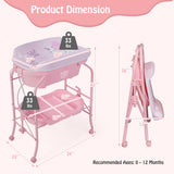 Folding Baby Changing Table with Bathtub and 4 Universal Wheels-Pink
