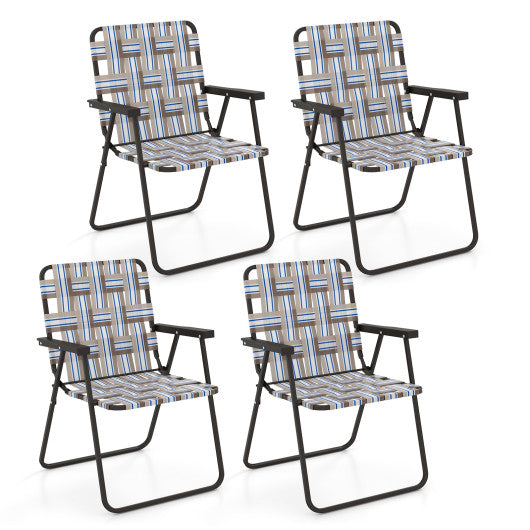 4 Pieces Folding Beach Chair Camping Lawn Webbing Chair-Coffee