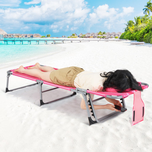 Folding Beach Lounge Chair with Pillow for Outdoor-Pink and White