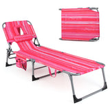 Folding Beach Lounge Chair with Pillow for Outdoor-Pink and White