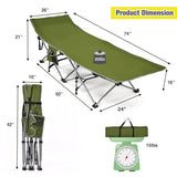 Folding Camping Cot with Side Storage Pocket Detachable Headrest-Green