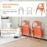 Folding Dining Chairs Set of 2 with Armrest and High Backrest-Orange