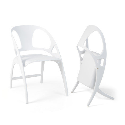 Folding Dining Chairs Set of 2 with Armrest and High Backrest-White