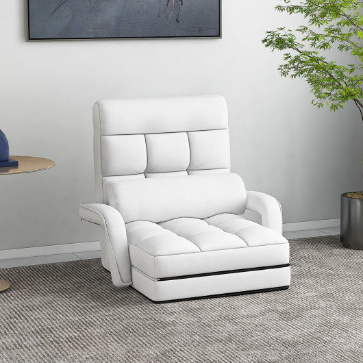 Folding Lazy Floor Chair Sofa with 6 Adjustable Position-White