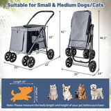 Folding Pet Stroller for Small and Medium Pets with Breathable Mesh andx One-Button Foldable-Gray