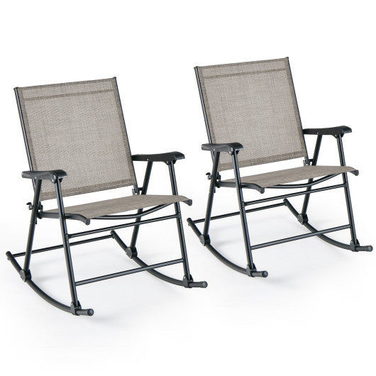 Folding Rocking Chair with Breathable Seat Fabric Set of 2-Brown