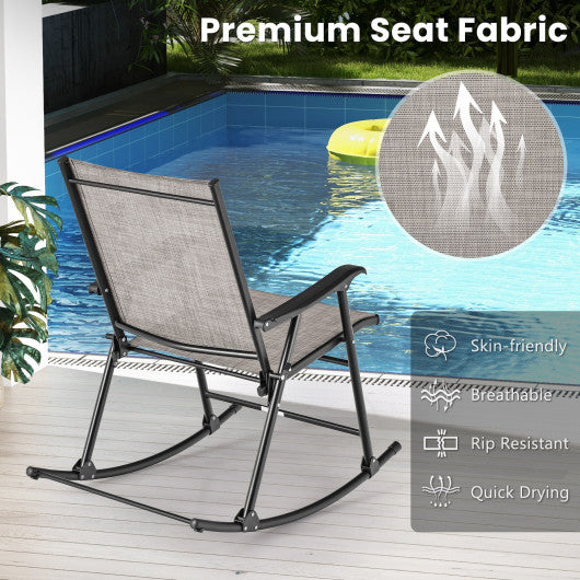 Folding Rocking Chair with Breathable Seat Fabric Set of 2-Brown