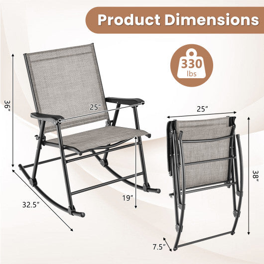 Folding Rocking Chair with Breathable Seat Fabric Set of 2-Brown