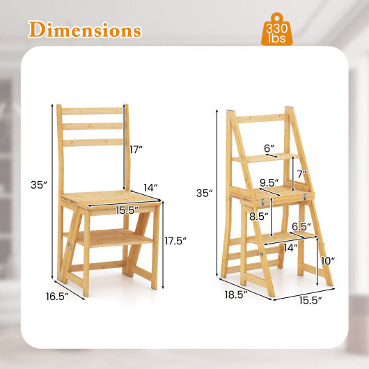 Multifunctional 3-in-1 Ladder Chair Display Plant Stand for Library Kitchen Office-Natural