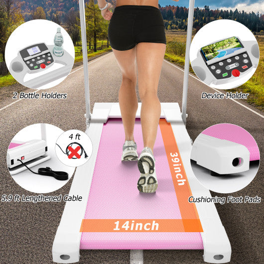 Folding Treadmill with 12 Preset Programs and LCD Display-White