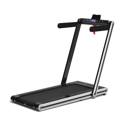 2-in-1 Folding Treadmill with Dual LED Display-Silver