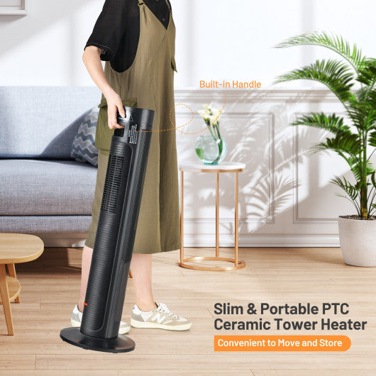 1500W Ceramic Tower Space Heater with Remote Control and Realistic 3D Flame