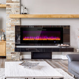 50/60 Inch Wall Mounted Recessed Electric Fireplace with Decorative Crystal and Log-50 inches