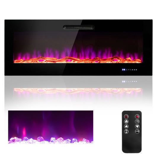 50/60 Inch Wall Mounted Recessed Electric Fireplace with Decorative Crystal and Log-60 inches