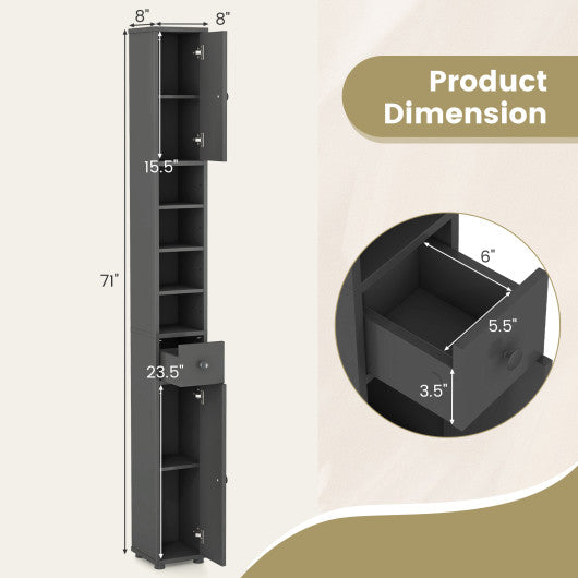 Freestanding Slim Bathroom Cabinet with Drawer and Adjustable Shelves-Gray