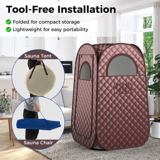 Full-Body Personal Sauna Tent with 1000W 3L Steam Generator for Home Spa Relaxation-Coffee