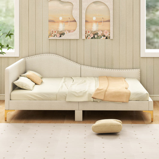 Full/Twin Size Upholstered Daybed with Metal Legs and Wood Slats-Full Size
