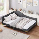 Full/Twin Size Rivet-Tufted Platform Bed with Metal Legs and Wood Slats-Full Size