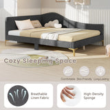 Full/Twin Size Rivet-Tufted Platform Bed with Metal Legs and Wood Slats-Full Size