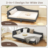 Full/Twin Size Rivet-Tufted Platform Bed with Metal Legs and Wood Slats-Full Size