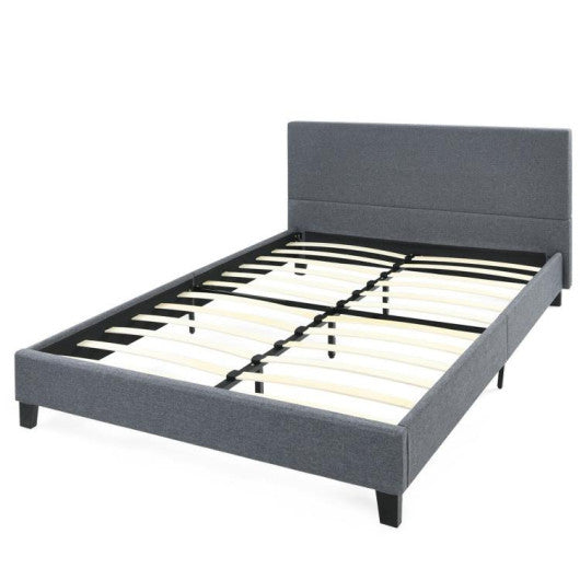 Full/Queen Size Upholstered Platform Bed Frame with Linen Headboard-Full Size