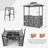 3-Piece Patio Bar Set Grill Gazebo & 2 Bar Stools with Tempered Glass Bar Table-Gray