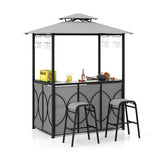 3-Piece Patio Bar Set Grill Gazebo & 2 Bar Stools with Tempered Glass Bar Table-Gray