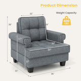 Mid-century Modern Accent Armchair Tufted Linen Club Chair-Gray