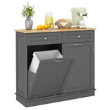 Rubber Wood Kitchen Trash Cabinet with Single Trash Can Holder and Adjustable Shelf-Gray