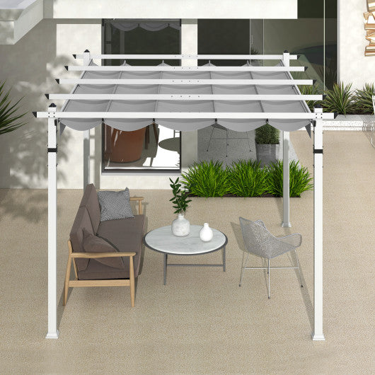 Outdoor Pergola with Retractable Canopy and Aluminum Frame-Gray