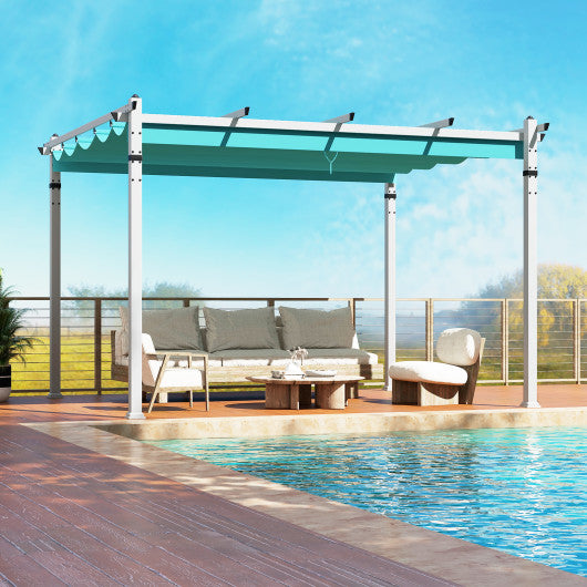 Outdoor Pergola with Retractable Canopy and Aluminum Frame-Turquoise