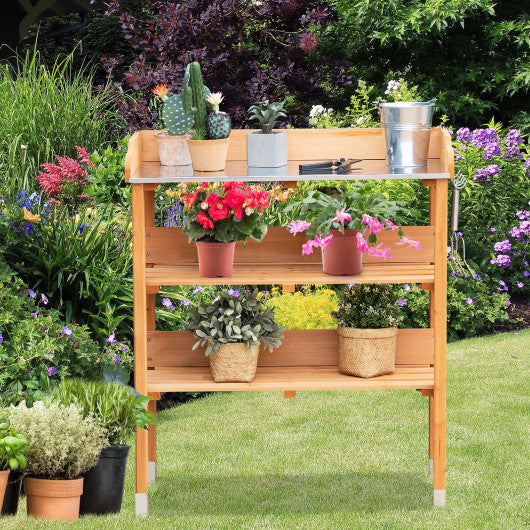 Garden Wooden Potting Bench Work Station with Hook